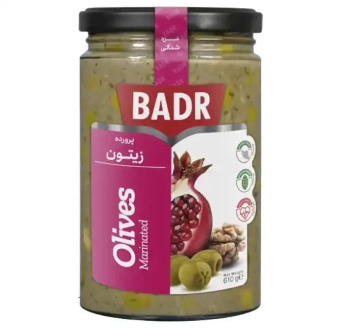 بدر پرورده زیتون شیشه 610 گ